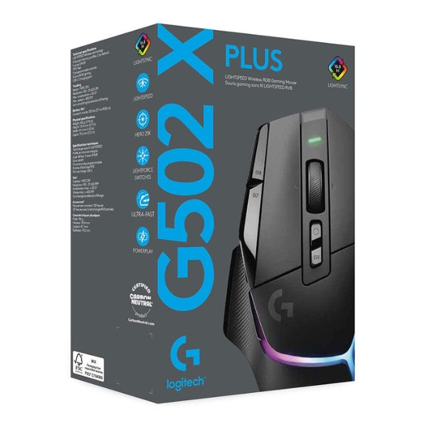 Mouse - Gaming - Logitech - G502 - X - PLUS - LIGHTSPEED - Inalámbrico - RGB - HERO - 25K - 25600 - DPI - 13 - Botones - 910-006160 - Negro