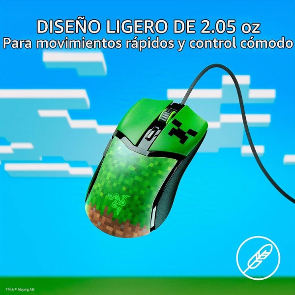 Mouse - Gaming - Razer - Cobra - Minecraft - Edition - 8500 - DPI - 6 - Botones - USB - RGB - Switches - Ópticos - Verde-peso