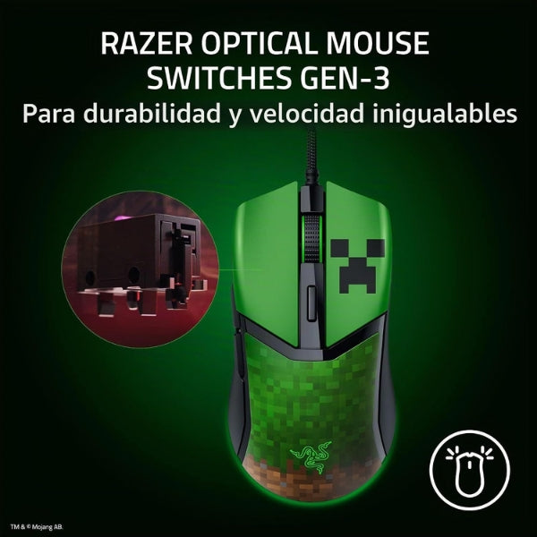 Mouse - Gaming - Razer - Cobra - Minecraft - Edition - 8500 - DPI - 6 - Botones - USB - RGB - Switches - Ópticos - Verde-