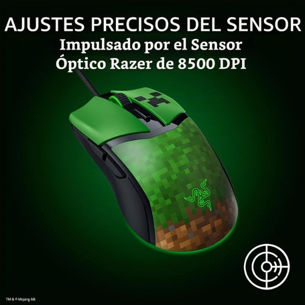 Mouse - Gaming - Razer - Cobra - Minecraft - Edition - 8500 - DPI - 6 - Botones - USB - RGB - Switches - Ópticos - Verde-