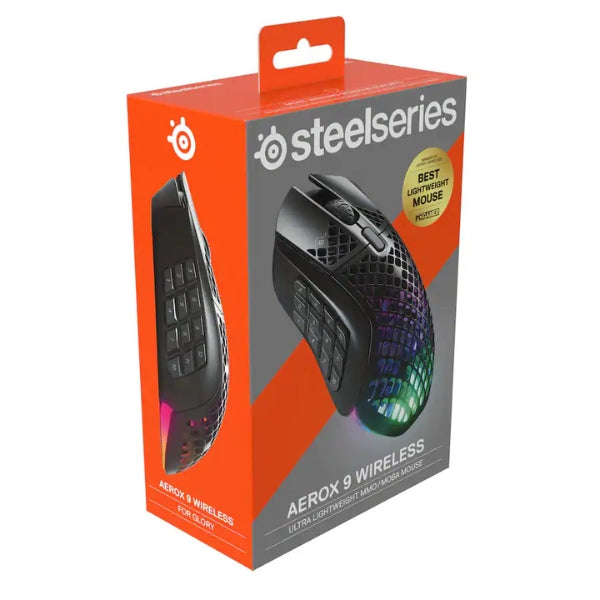 Mouse - Gaming - SteelSeries - Aerox - 9 - Inalámbrico - Cableado - Bluetooth - RGB - TrueMove - Air - 18000 - DPI - 16 - Botones - 62618 - Negro
