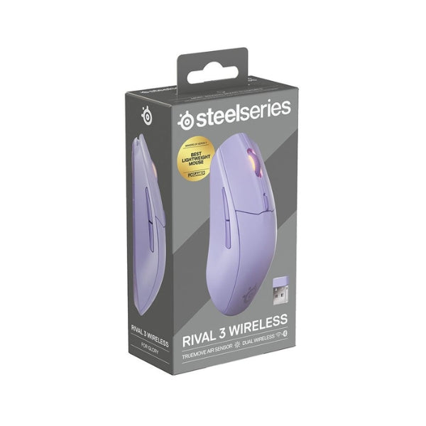 Mouse - Gaming - SteelSeries - Rival - 3 - Wireless - Gen - 2 - Inalámbrico - Bluetooth - RF - RGB - TrueMove - Air - 18000 - DPI - 6 - Botones - 62689 - Lavender