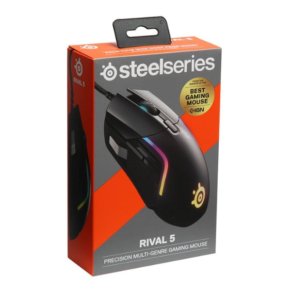 Mouse - Gaming - SteelSeries - Rival - 5 - Wired - Optical - Ergonómico - Cableado - USB - RGB - TrueMove - Air - 18000 - DPI - 9 - Botones - 62551 - Negro