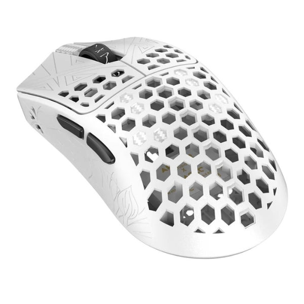 Mouse - Gaming - TENKO - AKITSU - Medium - Carbon - Fiber - 8K - Wireless - Blanco - Inalámbrico - RF - USB - Óptico - Pixart - 3950 - 30000 - DPI - 8000Hz - 50 - Horas - 40g - AR-25-AKITSUM-W - Blanco