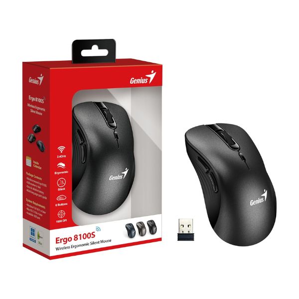 Mouse Genius Ergo 8100S - 1600DPI - 6 Botones - Inalámbrico - Negro
