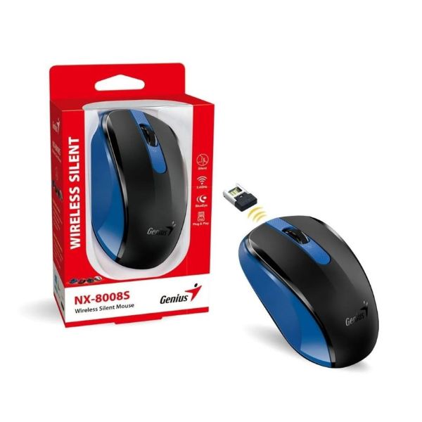 Mouse-Genius-NX-8008S-Inalambrico-2.4-GHzSilencioso-1200-DPI-Tecnoligia-BluEye-3-botones-Color-NegroAzul-box