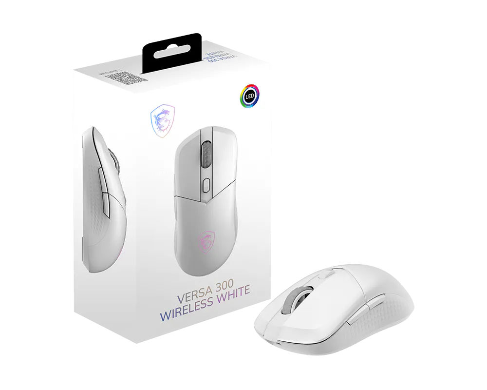 Mouse - MSI - Gaming - Versa - 300 - Wireless - 8000 - DPI - 6 - Botones - RGB - Bluetooth - 5.3 - USB - Blanco