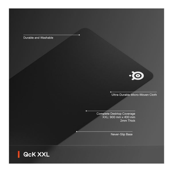 Mousepad - Gaming - SteelSeries - QcK - XXL - 2XL - Tela - Base - de - Goma - Water - Resistant - Tear - Resistant - Wear - Resistant - 63429 - Negro