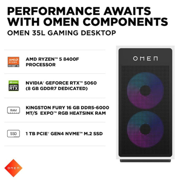 Pc-Gaming-HP-OMEN-35L-AMD-Ryzen-5-8400F-(4,7-GHz)-16-GB-DDR5-1-TB-SSD-NVIDIA-GeForce-RTX-5060-8GB-GDDR7-600-W-Win-11-Home-Panda-Metal