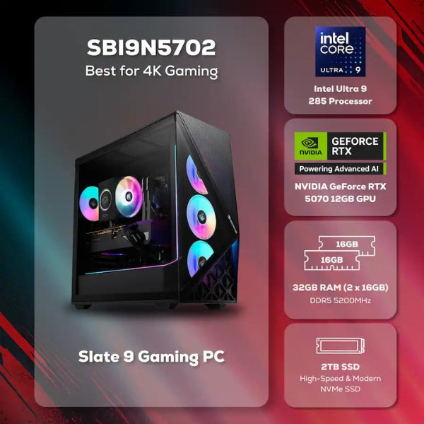 Pc-Gaming-iBUYPOWER-Slate-Intel-Core-Ultra-9-285-(5,5-GHz)-32-GB-DDR5-2-TB-SSD-NVIDIA-GeForce-RTX-5070-12GB-750-W-Win-11-Home-Black