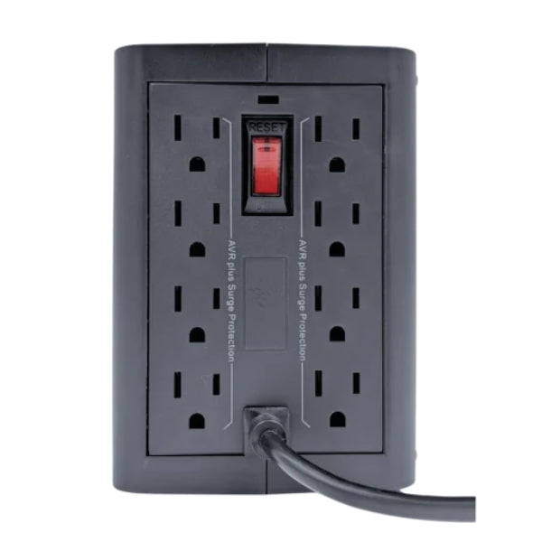 Regulador JEMIP J-Safe Power 600 - 600VA 300W - 8 Tomas NEMA - AVR - Negro - JPBJSAFEPOWER-C226BK