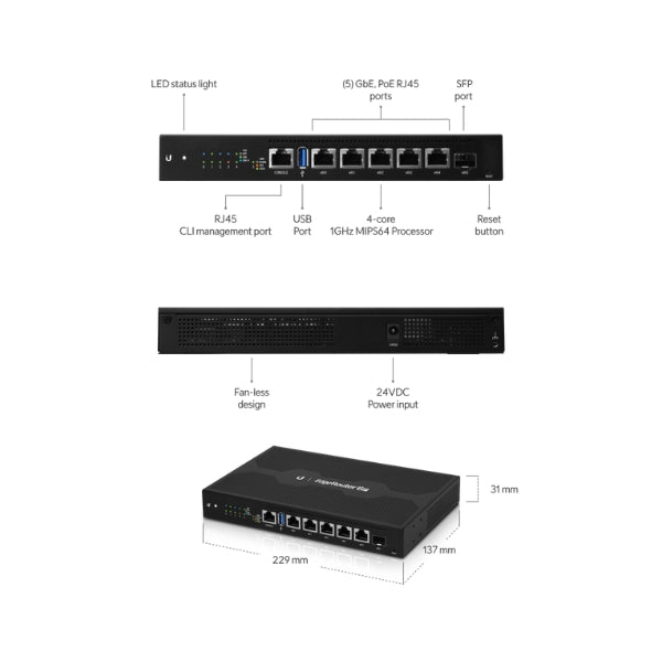 Router-Ubiquiti-ER-6P-EdgeRouter-6-Puertos-PoE-24V+SFP-EdgeMAX-Gestionable