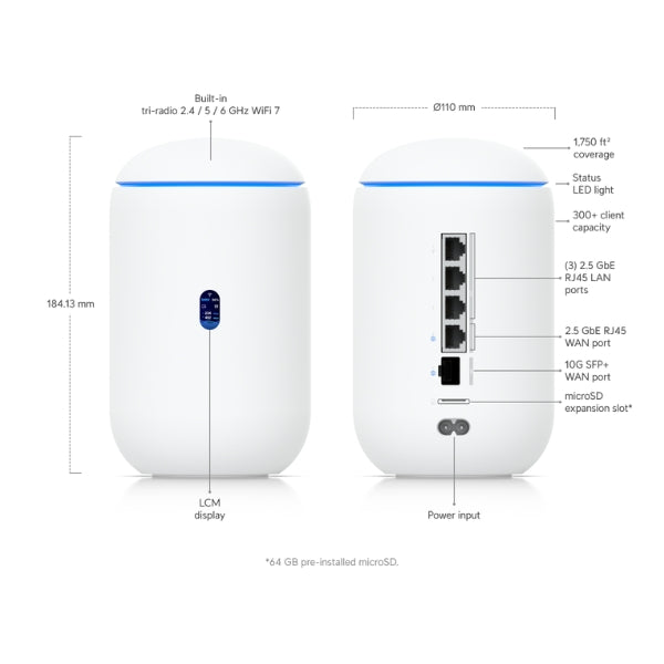 Router-Ubiquiti-UniFi-Dream-Router-7-WiFi-7-10G-PoE-NVR-microSD-Gestión-Total-160-m²
