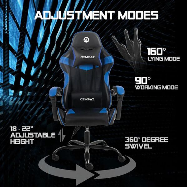 SILLA ARGOM GAMING COMBAT ERGO GX5, C/ AJUSTE DE INCLINACION Y ALTURA NEGRO-AZUL