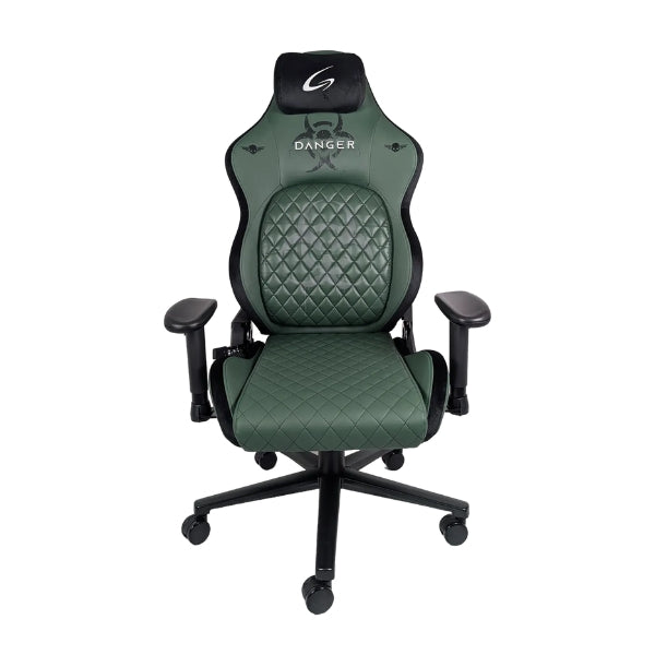 Silla - Gaming - Jemip - Danger - JPG-DANGER-BKVERDE - NegroVerde - Ergonomica - Reposacabezas - Soporte Lumbar - Reposabrazos 4D - Ajustable