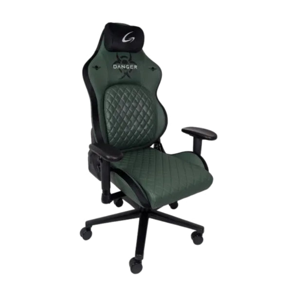 Silla - Gaming - Jemip - Danger - JPG-DANGER-BKVERDE - NegroVerde - Ergonomica - Reposacabezas - Soporte Lumbar - Reposabrazos 4D - Ajustable