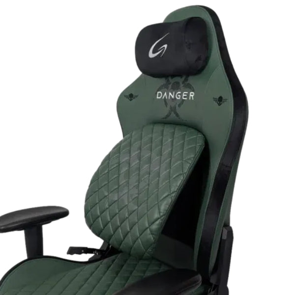 Silla - Gaming - Jemip - Danger - JPG-DANGER-BKVERDE - NegroVerde - Ergonomica - Reposacabezas - Soporte Lumbar - Reposabrazos 4D - Ajustable