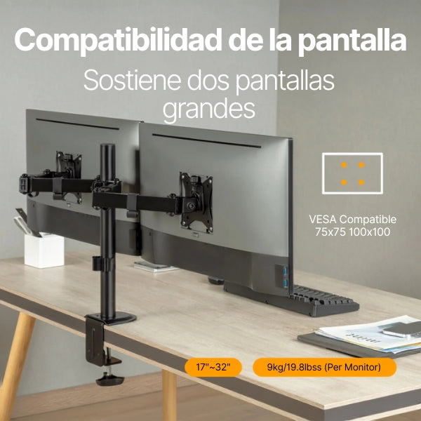 Soporte Monitor - Argom ARG-BR-1603 - Doble Brazo Articulable - 17 a 32 - VESA 75x75100x100 - Negro-compatibilidad
