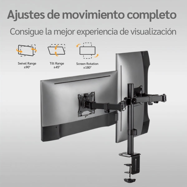 Soporte Monitor - Argom ARG-BR-1603 - Doble Brazo Articulable - 17 a 32 - VESA 75x75100x100 - Negro-ajuestes