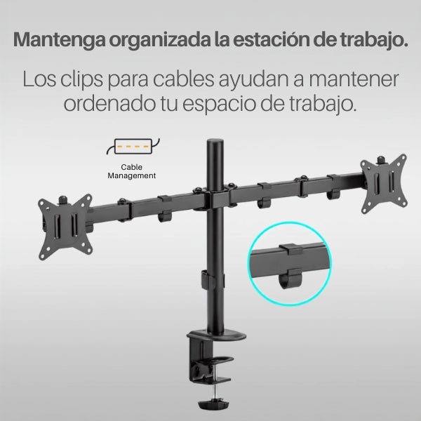 Soporte Monitor - Argom ARG-BR-1603 - Doble Brazo Articulable - 17 a 32 - VESA 75x75100x100 - Negro-ejemplo