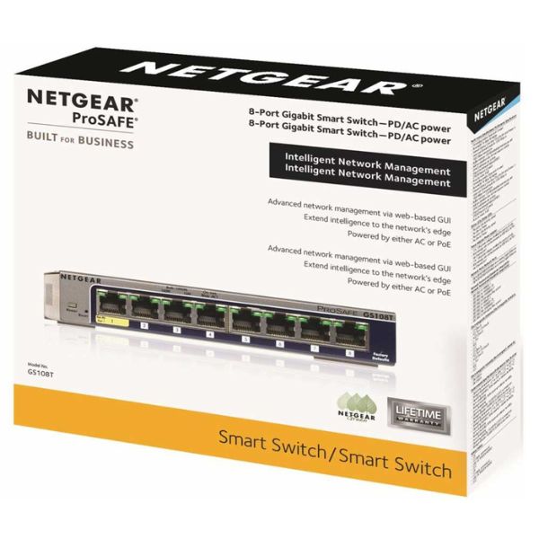 Switch Administrable NETGEAR ProSAFE GS108Tv3 Gigabit de 8 Puertos con Gestión en la Nube – GS108T-300NAS