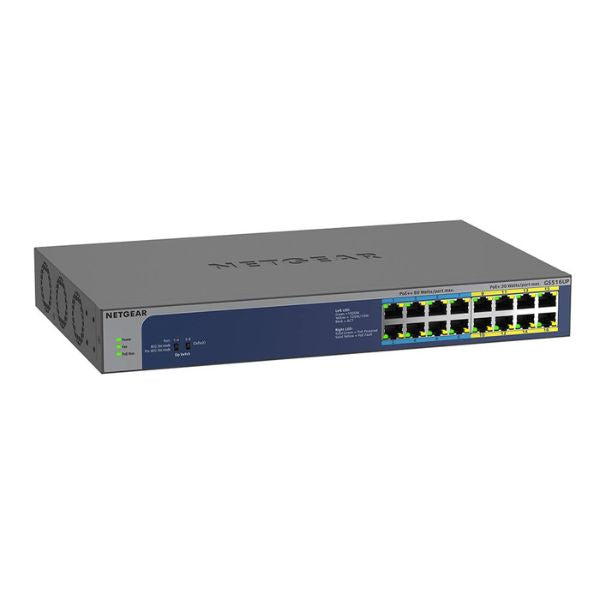 Switch NETGEAR Gigabit No Administrable de 16 Puertos con PoE+ y PoE++ Ultra60 – GS516UP-100NAS