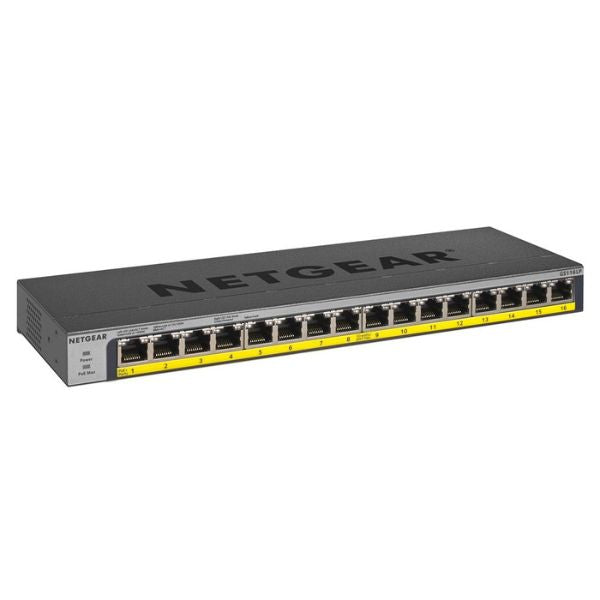 Switch PoE NETGEAR GS116LP Gigabit Ethernet 16 Puertos Unmanaged PoE+ – GS116LP-100NAS