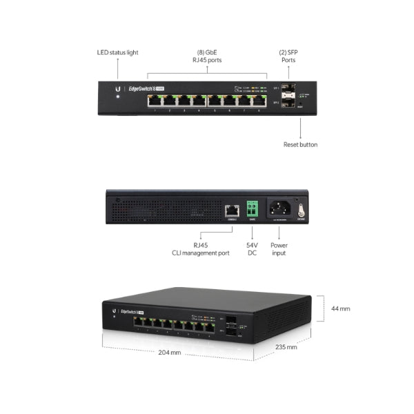 Switch-Ubiquiti-EdgeSwitch-8-Puertos-Gigabit+2-SFP-PoE+ 150W-Gestionable