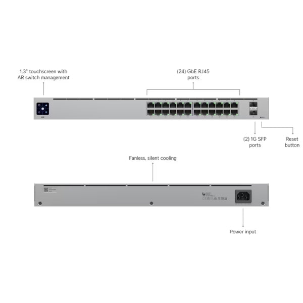 Switch-de-Red-Ubiquiti-Gigabit-USW-24-con-características-Layer-2-y-2-puertos-SFP-Gigabit,-pantalla-táctil-color-1,3