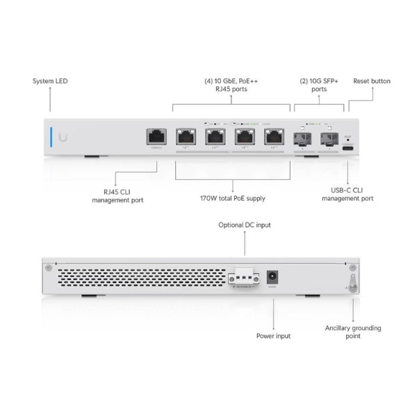 Switch-de-Red-Ubiquiti-US-XG-6POE,-10Gigabit-6-Puertos-802,3bt-UniFi