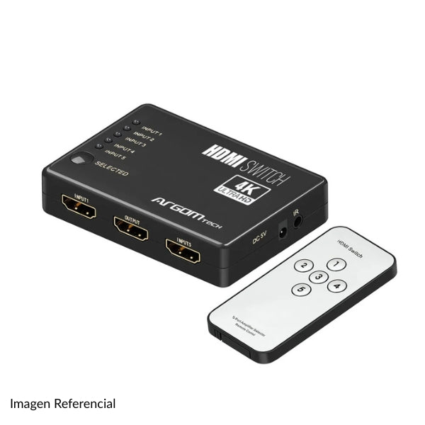 Switch HDMI - Argom ARG-AV-5125 - 5 Puertos - 4K 60Hz - Control Remoto IR - HDMI 2.0 - Negro