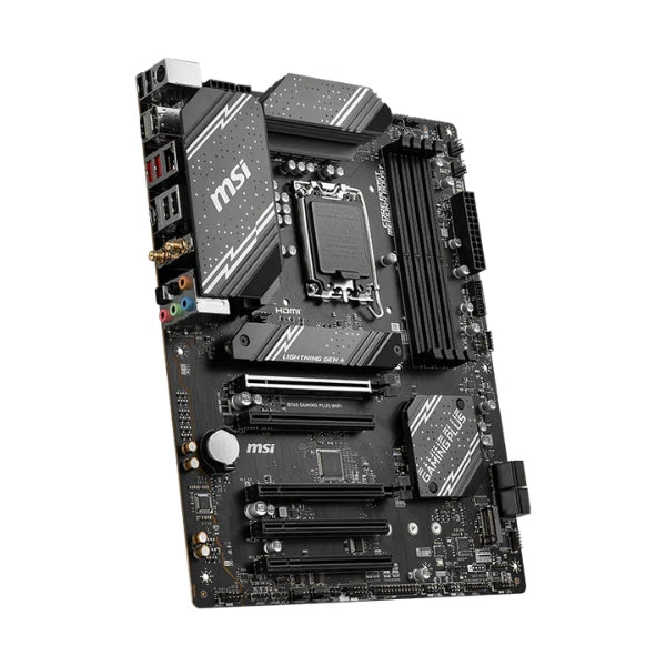 Tarjeta - Madre - MSI - B760 - GAMING - PLUS - WIFI - LGA1700 - Intel - B760 - DDR5 - 6800MHz - PCIe - 4.0 - WiFi - 6E - Negro-diagonal
