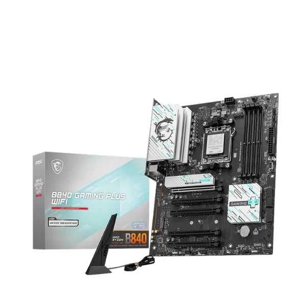 Tarjeta - Madre - MSI - B840 - GAMING - PLUS - WIFI - 7 - AM5 - AMD - B840 - DDR5 - 8000MTs - PCIe - 4.0 - WiFi - 7 - Negro-box