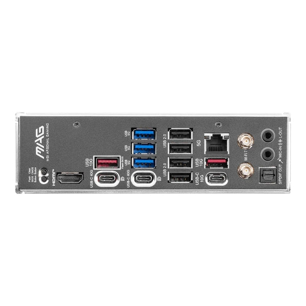 Tarjeta - Madre - MSI - MAG - X870E - TOMAHAWK - WIFI - AM5 - AMD - X870E - DDR5 - 8400MTs - PCIe - 5.0 - WiFi - 7 - Negro-puertos