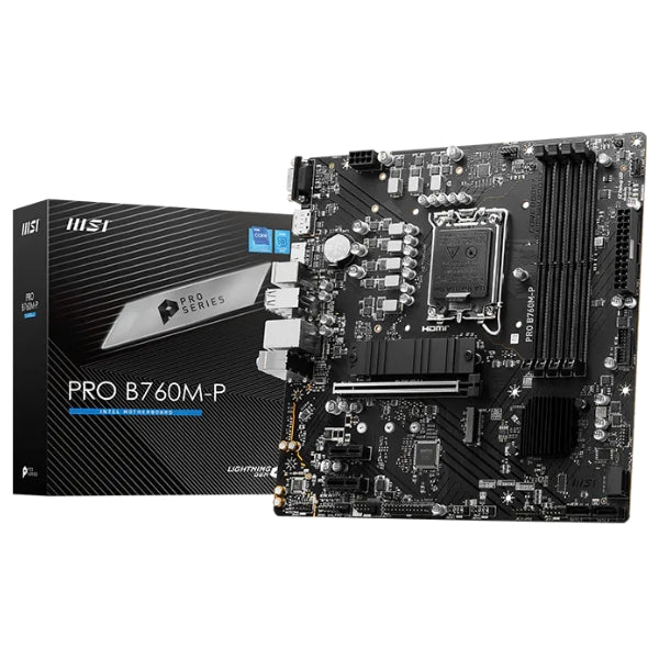 Tarjeta - Madre - MSI - PRO - B760M-P - Intel - B760 - LGA1700 - DDR5 - 6800MHz - 2xM.2 - PCIe 4.0 - Micro-ATX-box