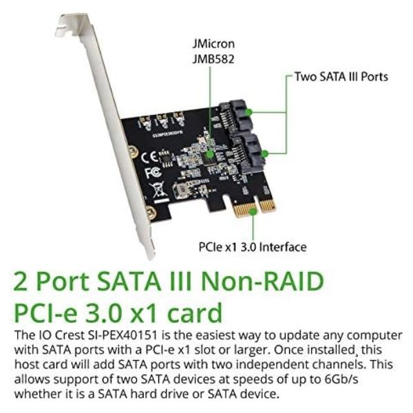 Tarjeta controladora I/O CREST de 2 puertos SATA III Pci-E 3.0 X1 (chipset Jmicro), añade dos dispositivos SATA 3.0