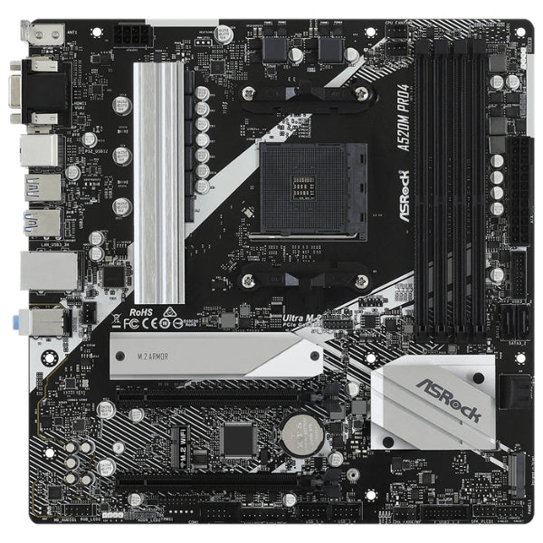 Tarjeta Madre - ASRock A520M Pro4 - Micro ATX - Socket AM4 - DDR4 4733MHz - M.2 - HDMI - DisplayPort-front