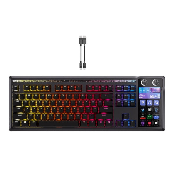 Teclado - Gaming - Corsair - Galleon - 100 - SD - Stream - Deck - Integrated - Mecánico - Cableado - USB-C - RGB - CORSAIR - MLX - Pulse - Hot - Swappable - LCD - 5 - Pulgadas - 99 - Teclas - CH-912A31I-NA - Negro