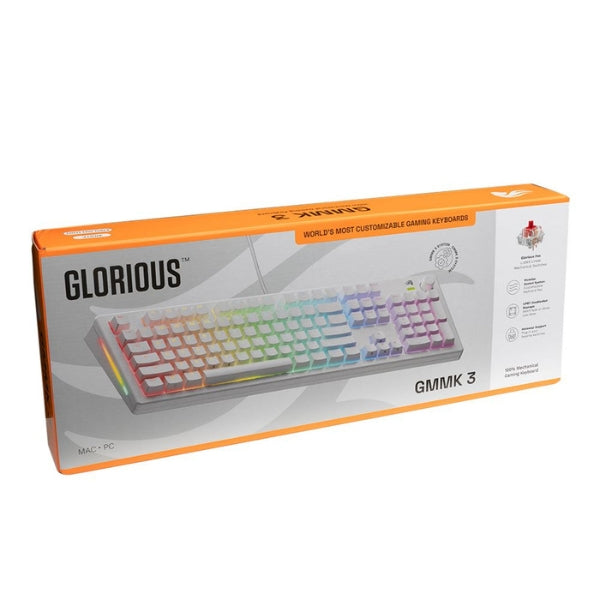 Teclado - Gaming - Glorious - GMMK - 3 - 100% - Cableado - RGB - Hot-Swap - con - Switches - Glorious - Fox - Linear - GMMK3-100-PB-FO - Blanco