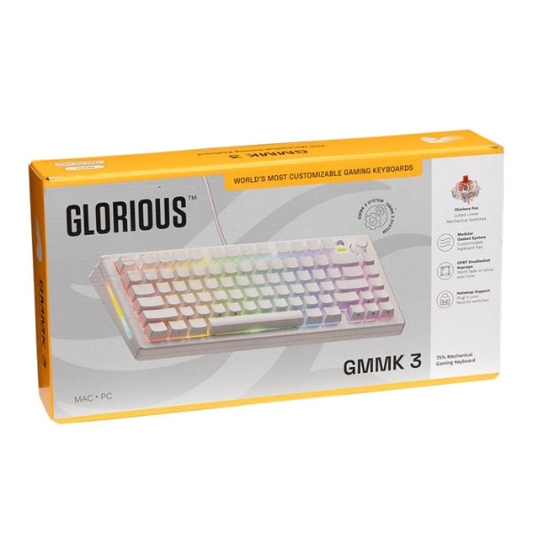 Teclado - Gaming - Glorious - GMMK - 3 - 75% - Mecánico - Cableado - USB - RGB - Glorious - Fox - Linear - Hot - Swappable - Anti - Ghosting - Knob - 80 - Teclas - GMMK3-75-PB-FOX - Blanco