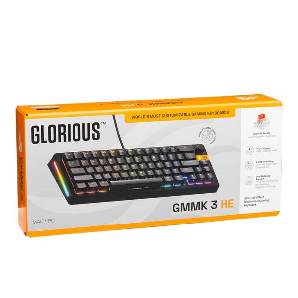 Teclado - Gaming - Glorious - GMMK - 3 - HE - 65% - Prebuilt - Cableado - USB - RGB - Hot-Swappable - con - Switches - Hall - Effect - Fox - Linear - GMMK3-65-PB-HE- - Negro