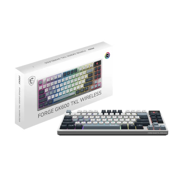 Teclado - Gaming - MSI - Forge - GK600 - TKL - Wireless - Mecánico - RGB - 2.4GHz - Bluetooth - USB - Tipo - C - Switches - Hot - Swap - Inglés - Blanco - Gris-portada