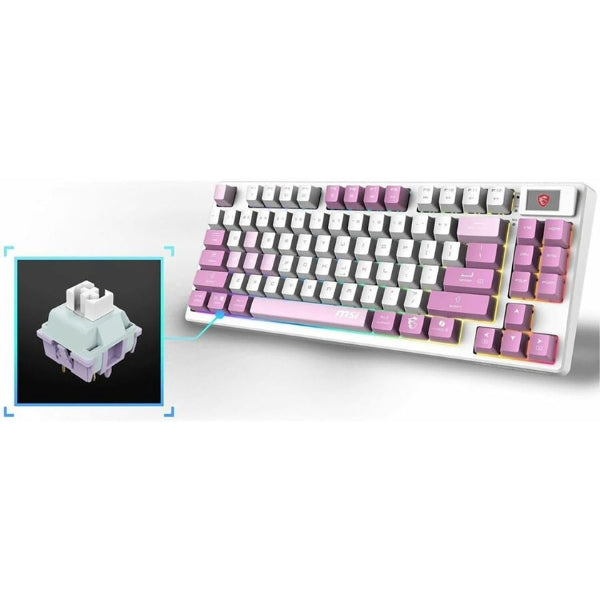 Teclado Gamer MSI FORGE GK600 TKL Wireless Mecánico RGB - Switches Lineales Hot Swap - Bluetooth 2.4GHz USB Tipo-C - Inglés - Violeta Blanco - S11-43CEP01-HH9