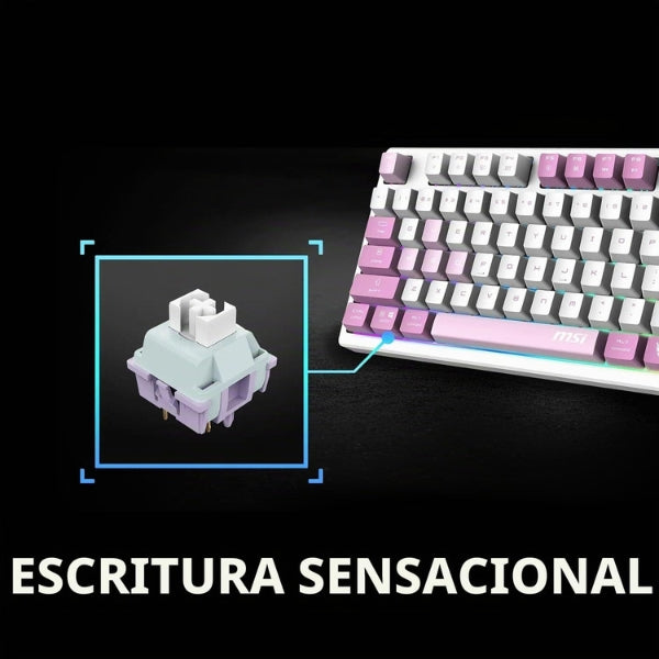 Teclado Gamer MSI FORGE GK600 TKL Wireless Mecánico RGB - Switches Lineales Hot Swap - Bluetooth 2.4GHz USB Tipo-C - Inglés - Violeta Blanco - S11-43CEP01-HH9