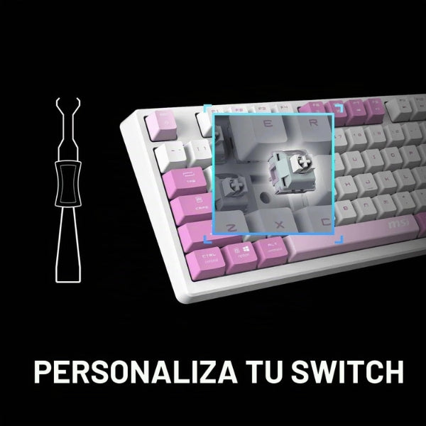Teclado Gamer MSI FORGE GK600 TKL Wireless Mecánico RGB - Switches Lineales Hot Swap - Bluetooth 2.4GHz USB Tipo-C - Inglés - Violeta Blanco - S11-43CEP01-HH9