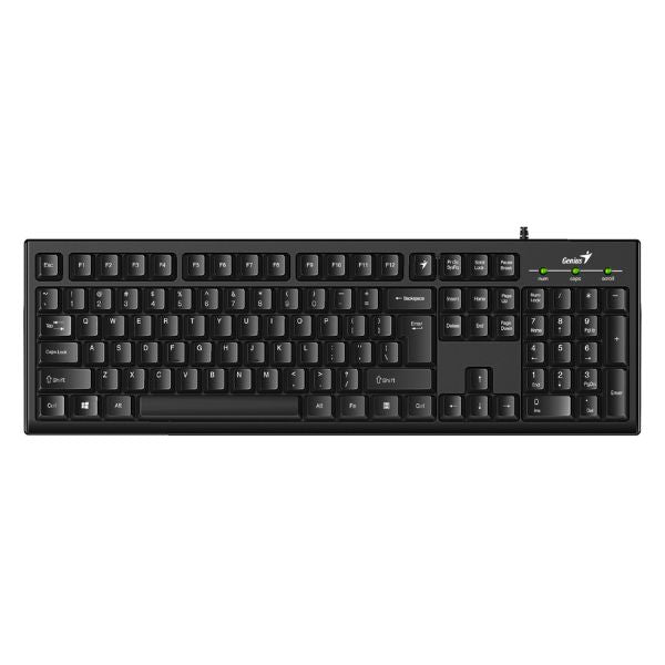 Teclado Genius KB-100 Alambrico USB, resistente a derrames, Color Negro