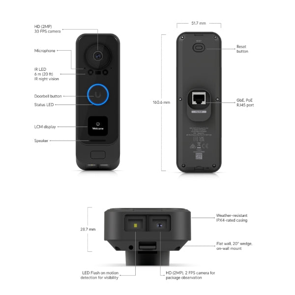 Timbre-Inteligente-Ubiquiti-G4-Doorbell+Chime-Pro-Kit-PoE-2MP-IR-IPX4