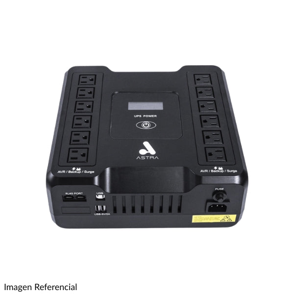 UPS Astra 1000VA600W 110V 12 Tomas con USB, RJ45 y Panel LCD - AR1000