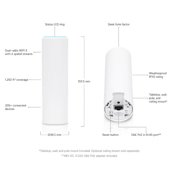 WiFi-Ubiquiti-Punto-de-acceso-InteriorExterior-4x4-MU-MIMO-802,11AC-UniFi,-Montaje-versátil,-Máximo-de-Clientes-Concurrentes-200+