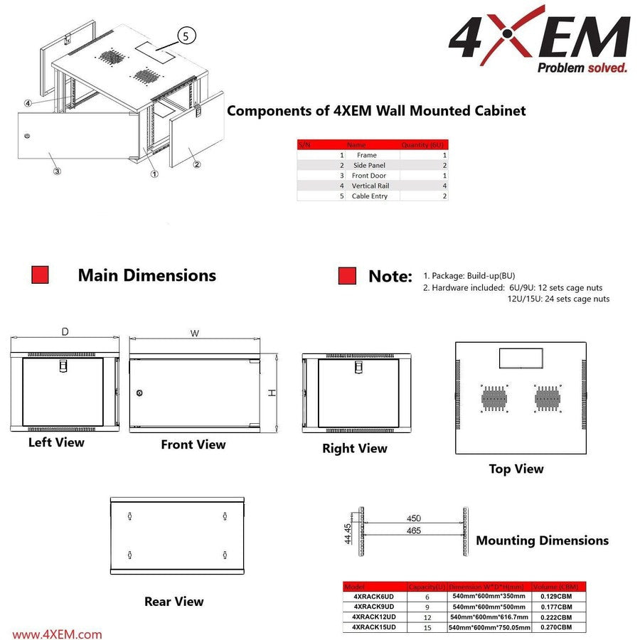 Accesorios de Redes 4XEM 6U Wall Mount Server Rack Cabinet 24 Inches Deep - vista 6
